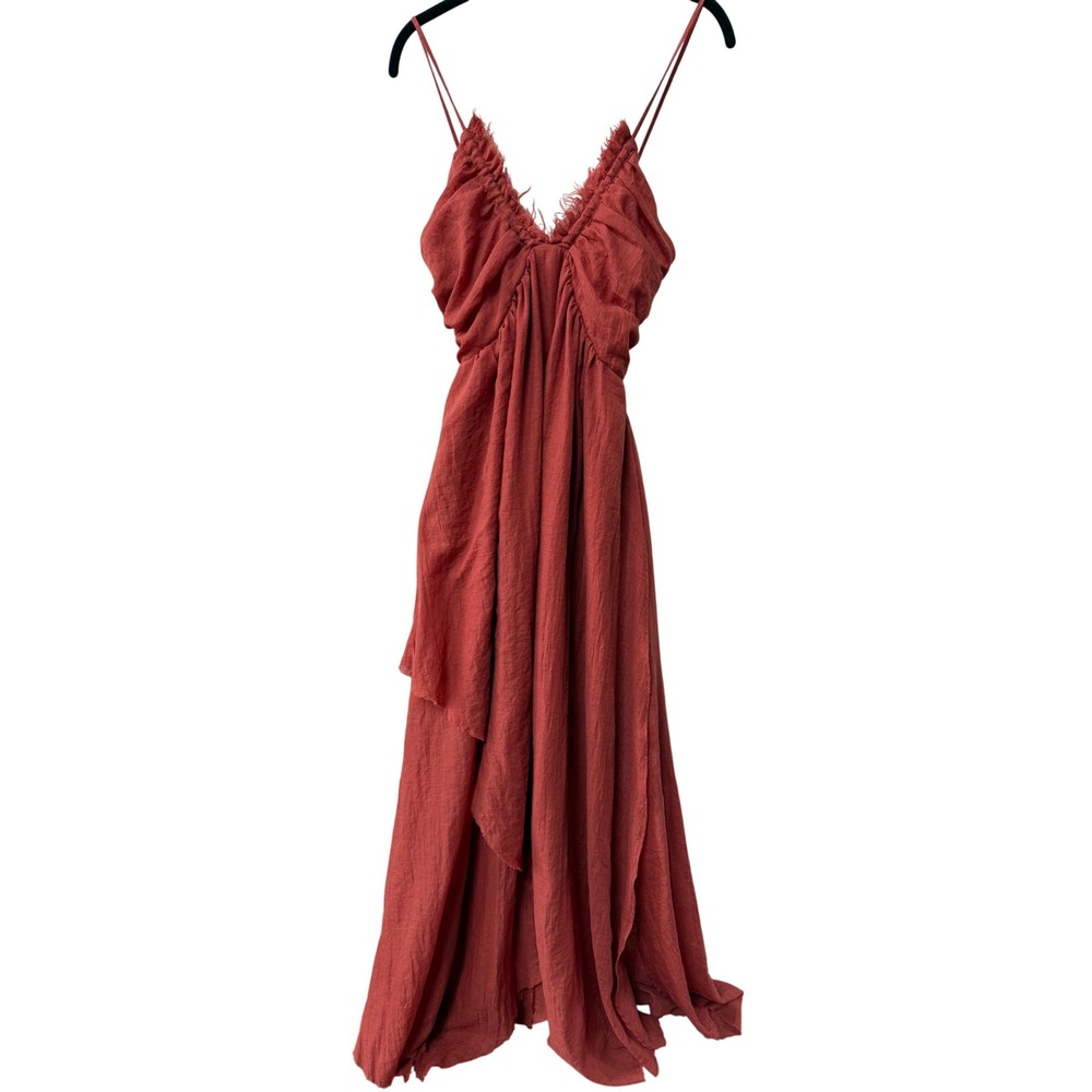 Promesa Floating on Air Layered Gauze Halter‎ Maxi Dress Womens Sz L Rust Beachy